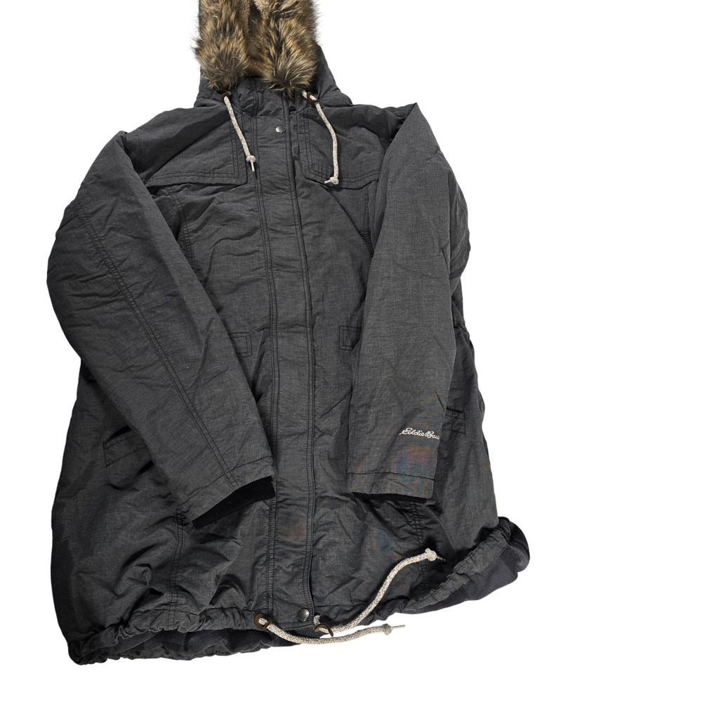 Eddie Bauer Womens 2XL Charly Parka Jacket‎ Gray Faux Fur Hood Sherpa Lined